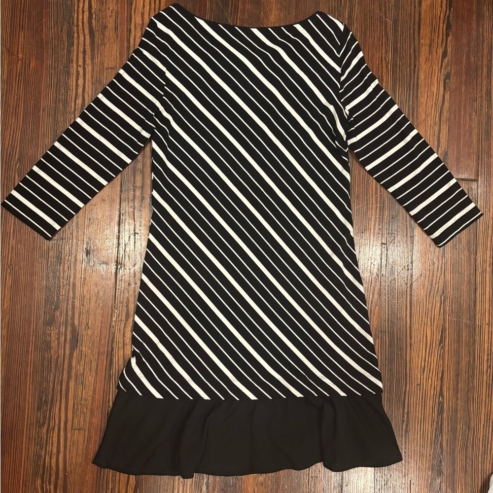 White House Black Market Skirted Striped Dress Sz M 3/4 Sleeve - Picture 2 of 5
